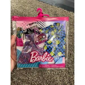 Barbie fashions! New Barbie Purple Plaid Dress & Ken Blue Smiley Shirt Outfits